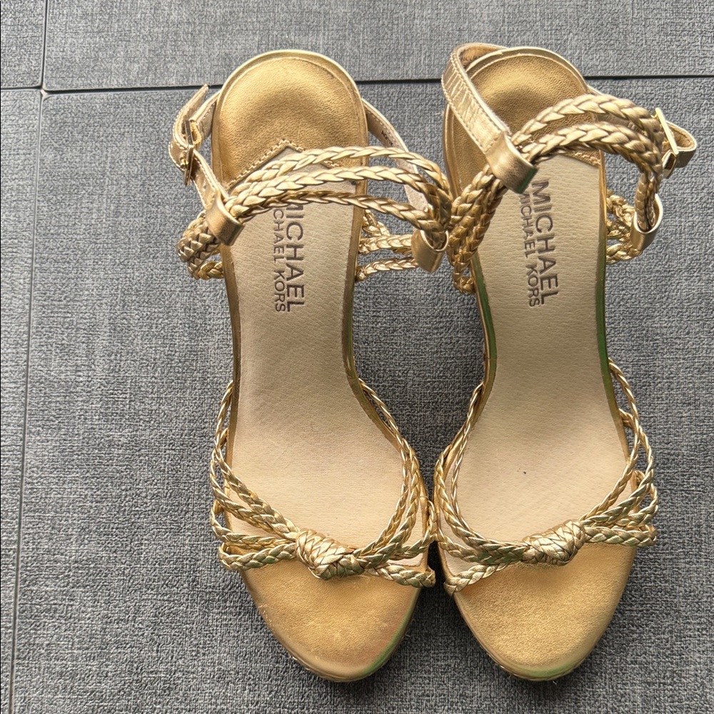 Michael Kors Gold Braided Wedge Heels - Size 6.5